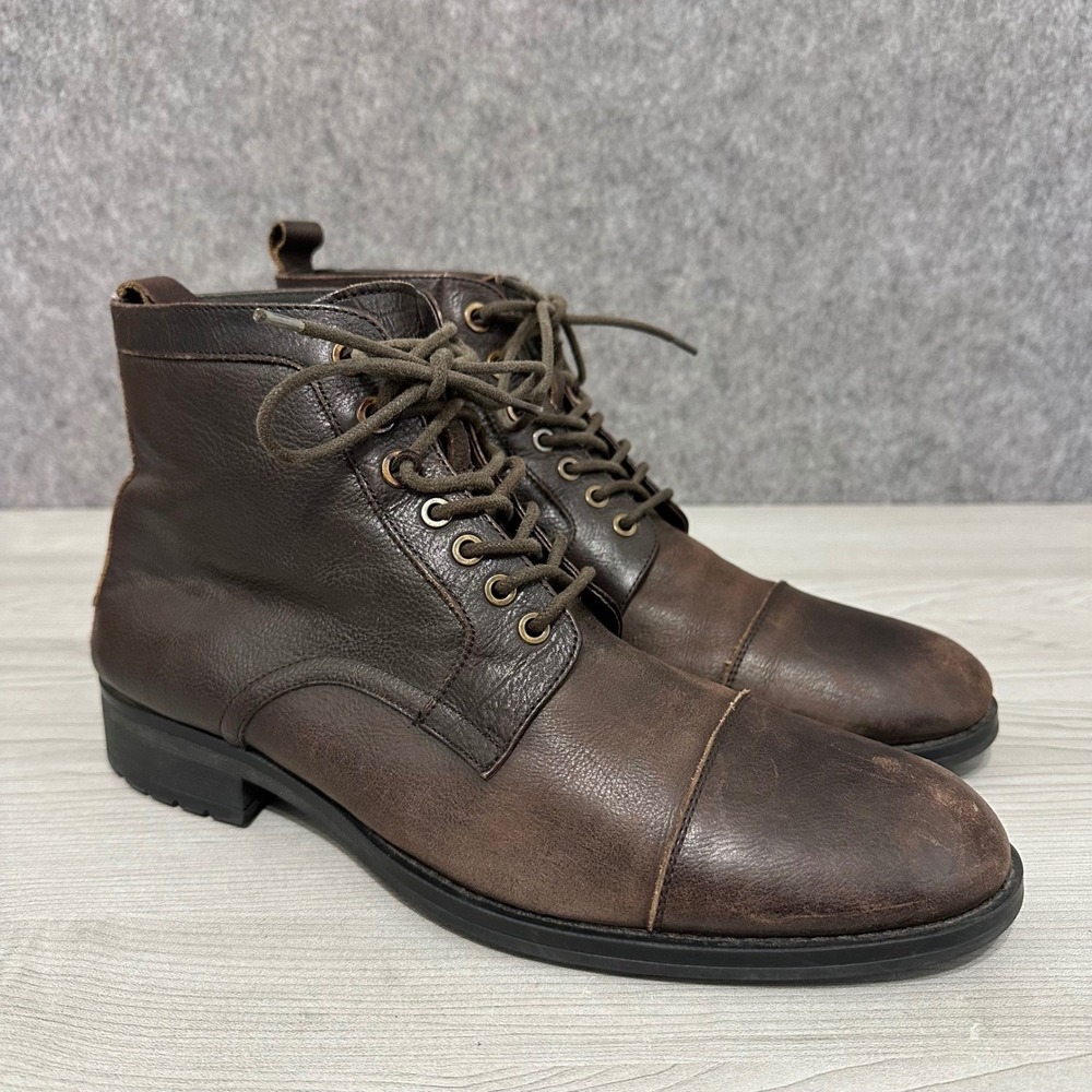 Kenneth Cole Reaction Brewster Brown Leather Cap Toe Lace Up Boots Mens 13M